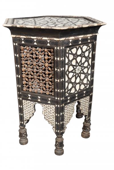 Moorish Mother Of Pearl And Bone Inlaid Hexagonal Occasional Table
