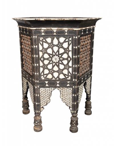 Moorish Mother Of Pearl And Bone Inlaid Hexagonal Occasional Table
