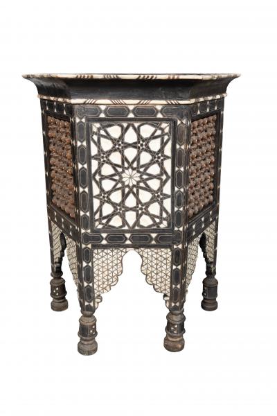 Moorish Mother Of Pearl And Bone Inlaid Hexagonal Occasional Table