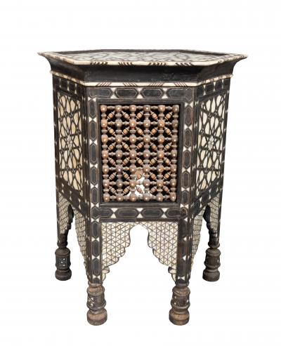 Moorish Mother Of Pearl And Bone Inlaid Hexagonal Occasional Table