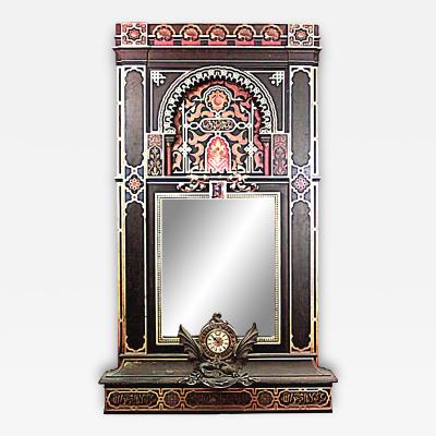 Moorish Style Carved Wall Mirror with Clock