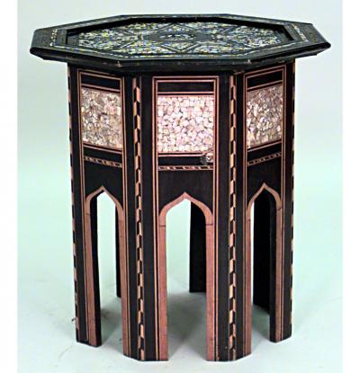 Moorish ebonized lacquer with pearl inlaid octagonal taboret