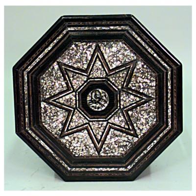 Moorish ebonized lacquer with pearl inlaid octagonal taboret