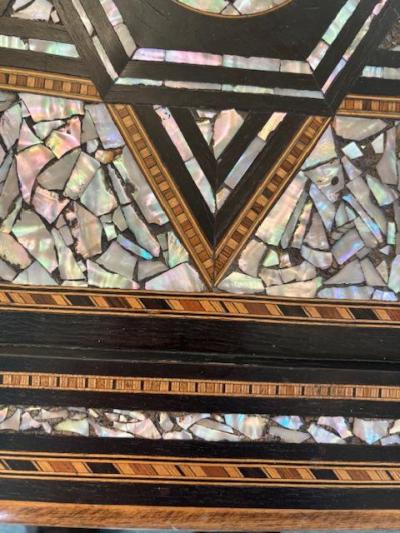 Moorish ebonized lacquer with pearl inlaid octagonal taboret