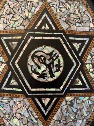 Moorish ebonized lacquer with pearl inlaid octagonal taboret