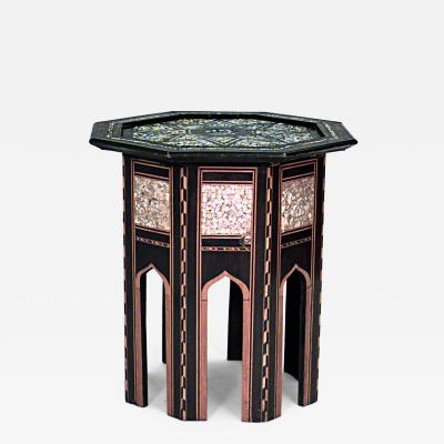 Moorish ebonized lacquer with pearl inlaid octagonal taboret