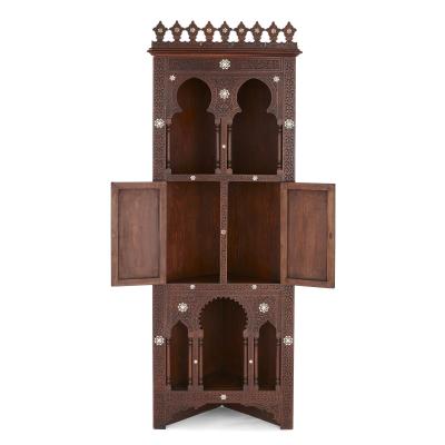 Moorish style mother of pearl inlaid hardwood three piece furniture set