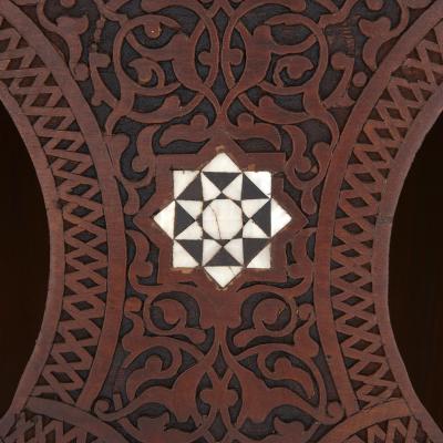 Moorish style mother of pearl inlaid hardwood three piece furniture set