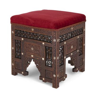 Moorish style mother of pearl inlaid hardwood three piece furniture set