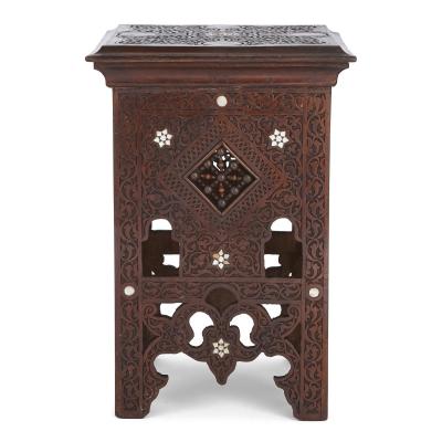 Moorish style mother of pearl inlaid hardwood three piece furniture set