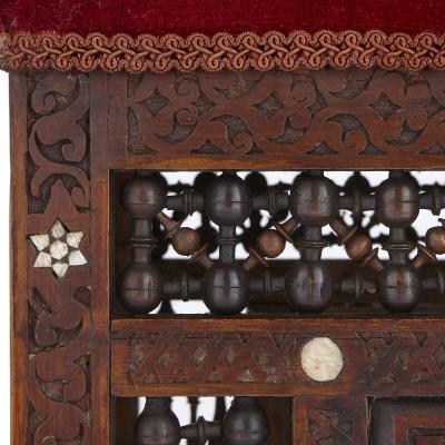 Moorish style mother of pearl inlaid hardwood three piece furniture set