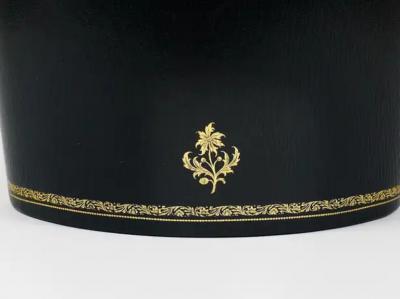 Morabito Paris Black Gold Leather Wastepaper Basket Bin France 1970s