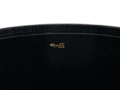 Morabito Paris Black Gold Leather Wastepaper Basket Bin France 1970s