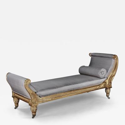 Morel Hughes The Badminton House Regency Giltwood and Silk Upholstered Daybed