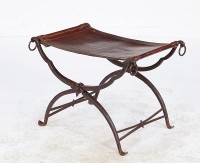 Morgan Colt Leather and Iron Curule Stool
