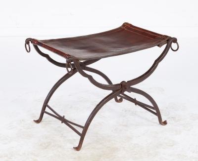Morgan Colt Leather and Iron Curule Stool