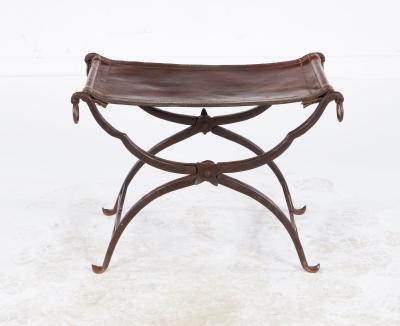 Morgan Colt Leather and Iron Curule Stool