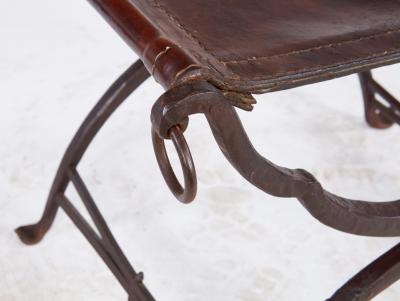 Morgan Colt Leather and Iron Curule Stool