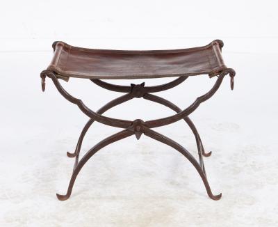 Morgan Colt Leather and Iron Curule Stool