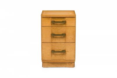 Morgan Furniture American Mid Century Light Wooden Three Drawer Brass Scroll Han
