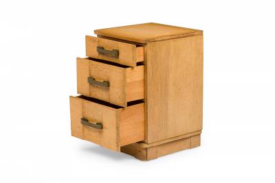 Morgan Furniture American Mid Century Light Wooden Three Drawer Brass Scroll Han
