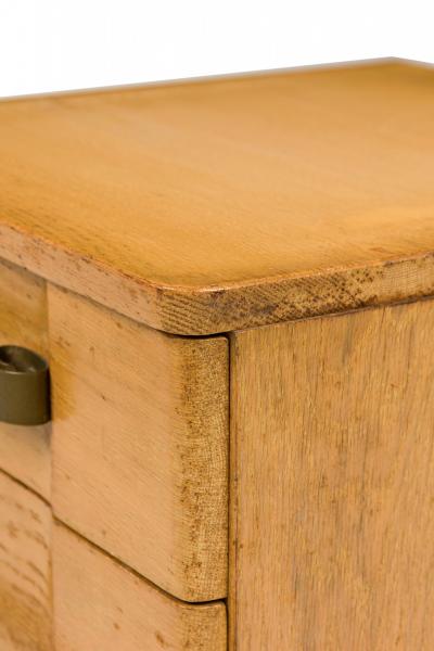 Morgan Furniture American Mid Century Light Wooden Three Drawer Brass Scroll Han