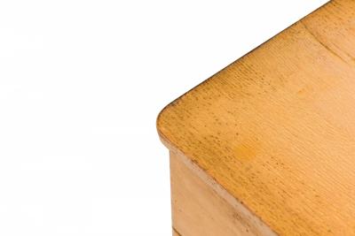Morgan Furniture American Mid Century Light Wooden Three Drawer Brass Scroll Han
