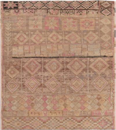 Moroccan Beige Brown Pink and Yellow Wool Rug Fragment Rug