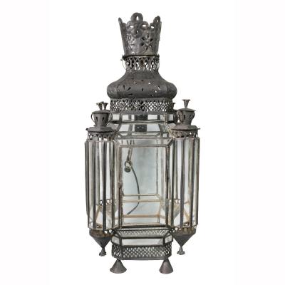 Moroccan Black Painted Tole Hall Lantern