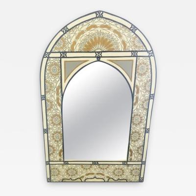 Moroccan Bohemian Style White and Gold Arch Shape Wall Table or Vanity Mirror