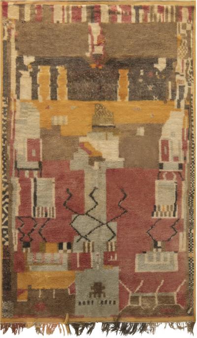 Moroccan Mocha Carmine Brown Gray Beige and Yellow Wool Rug