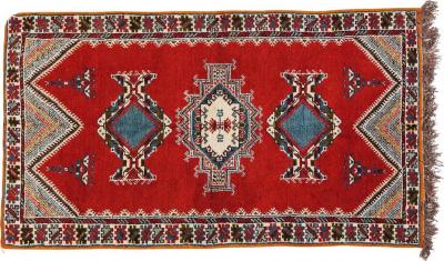 Moroccan Tribal Handwoven Wool Geometrical Diamond Design Red Rug or Carpet