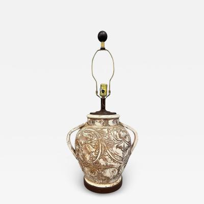 Morris Greenspan Morris Greenspan Ceramic Table Lamp with Ornamental Relief Detailing Mid Century