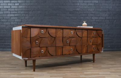 Mosaic Brutalist Modern Walnut Dresser by Tobago