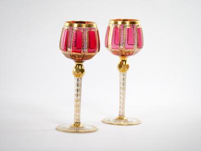 Moser Gilt Gold Enameled Pink Paneled wine Service 12 People