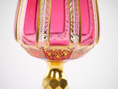 Moser Gilt Gold Enameled Pink Paneled wine Service 12 People