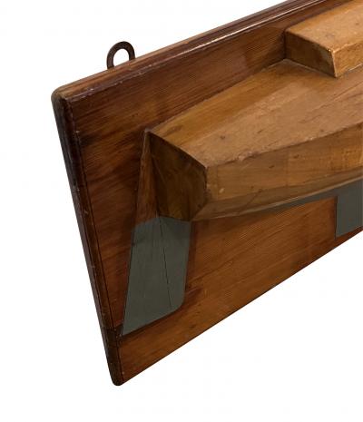 Mounted Half Hull Wooden Boat Builders Model of a Sloop