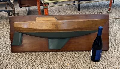 Mounted Half Hull Wooden Boat Builders Model of a Sloop