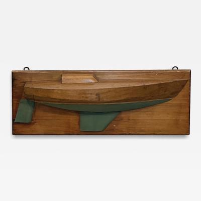 Mounted Half Hull Wooden Boat Builders Model of a Sloop