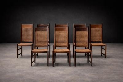 Moveis Fatima Set of 12 Brazilian Modern Dining Chairs in Rosewood Caning by Fatima