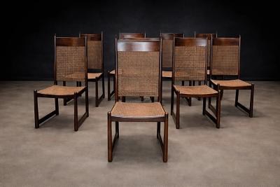 Moveis Fatima Set of 12 Brazilian Modern Dining Chairs in Rosewood Caning by Fatima