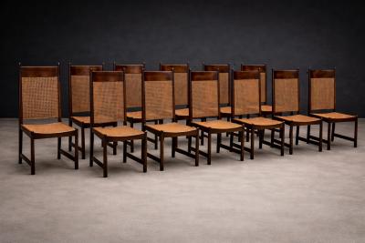 Moveis Fatima Set of 12 Brazilian Modern Dining Chairs in Rosewood Caning by Fatima