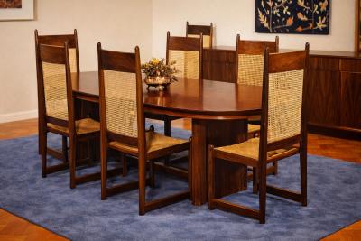 Moveis Fatima Set of 12 Brazilian Modern Dining Chairs in Rosewood Caning by Fatima