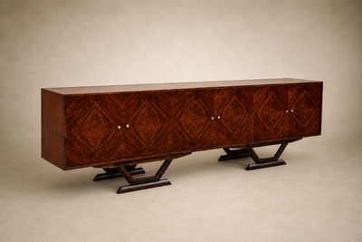 Moveis Teperman Rosewood Credenza with Geometric Veneer Work by M veis Teperman
