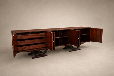 Moveis Teperman Rosewood Credenza with Geometric Veneer Work by M veis Teperman