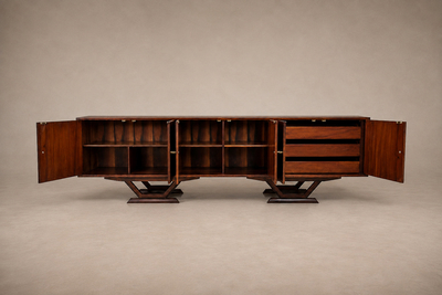 Moveis Teperman Rosewood Credenza with Geometric Veneer Work by M veis Teperman