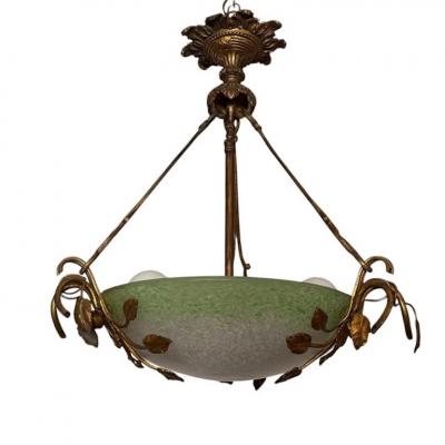 Muller Fr res Antique Art Nouveau Muller Fr res Glass Gilt Bronze Pendant Chandelier