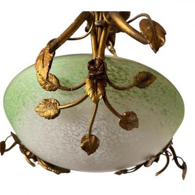 Muller Fr res Antique Art Nouveau Muller Fr res Glass Gilt Bronze Pendant Chandelier