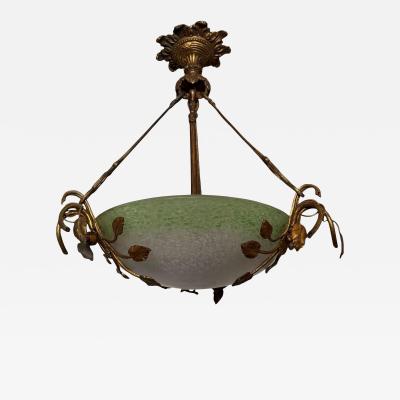Muller Fr res Antique Art Nouveau Muller Fr res Glass Gilt Bronze Pendant Chandelier