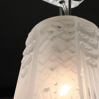 Muller Fr res Art Deco 4 Arm Frosted Glass Silvered Bronze Chandelier Signed Muller Fr res